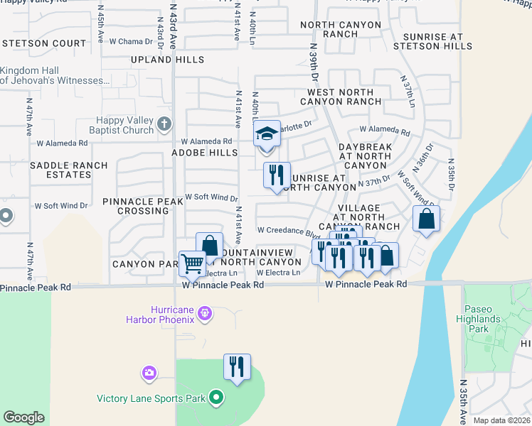 map of restaurants, bars, coffee shops, grocery stores, and more near 4050 West Avenida Del Sol in Glendale