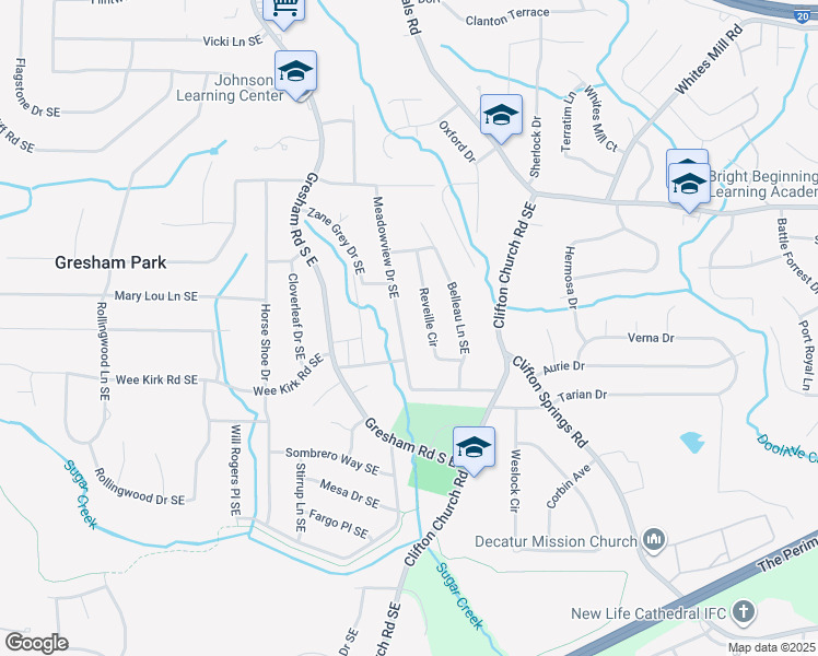 map of restaurants, bars, coffee shops, grocery stores, and more near 2898 Meadowview Dr SE in Atlanta