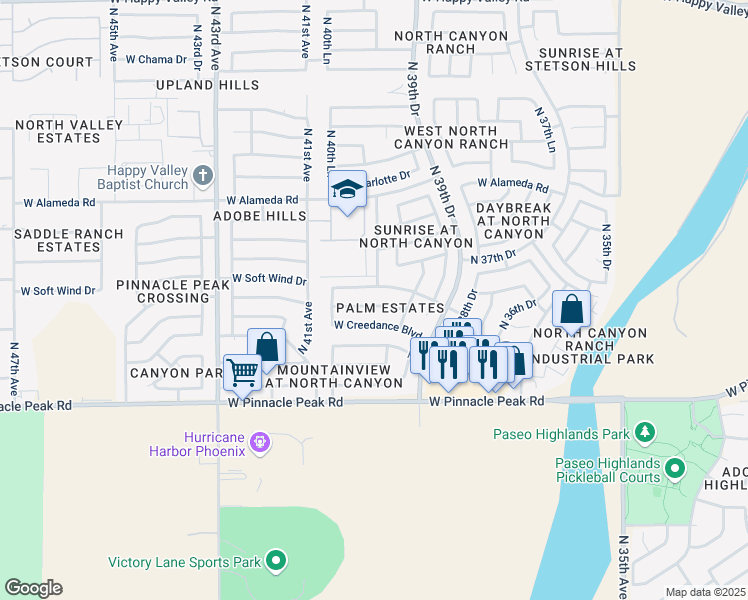 map of restaurants, bars, coffee shops, grocery stores, and more near 4034 West Avenida Del Sol in Glendale