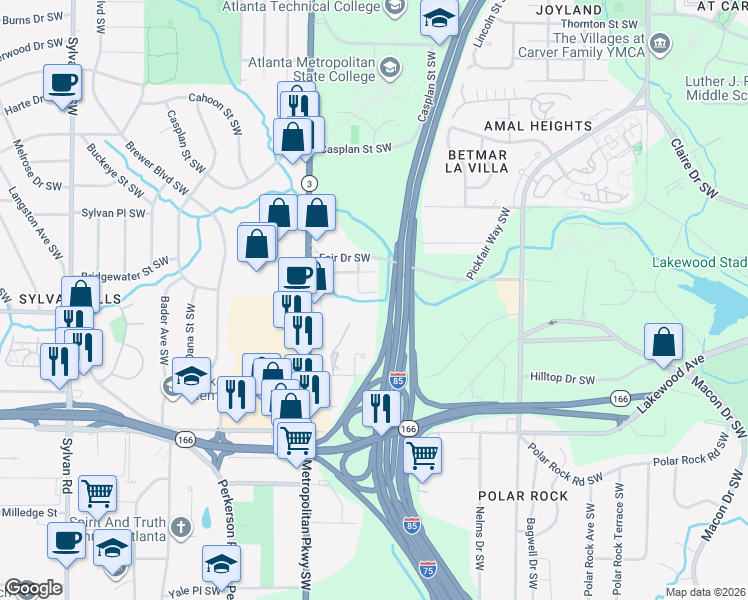 map of restaurants, bars, coffee shops, grocery stores, and more near 511 Ross Street Southwest in Atlanta