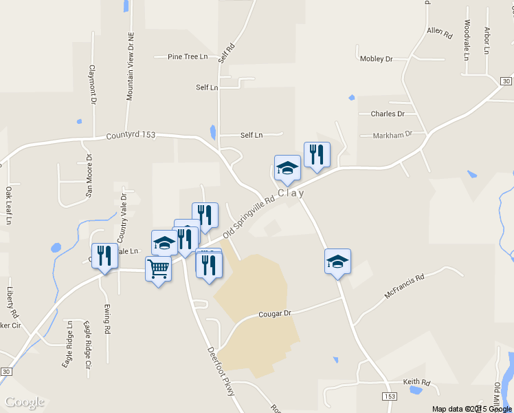 map of restaurants, bars, coffee shops, grocery stores, and more near 6784 Old Springville Road in Pinson