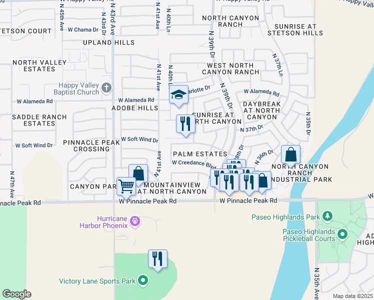 map of restaurants, bars, coffee shops, grocery stores, and more near 4034 West Avenida Del Sol in Glendale