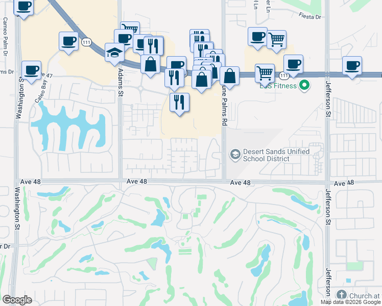 map of restaurants, bars, coffee shops, grocery stores, and more near 79348 Rose Dawn in La Quinta