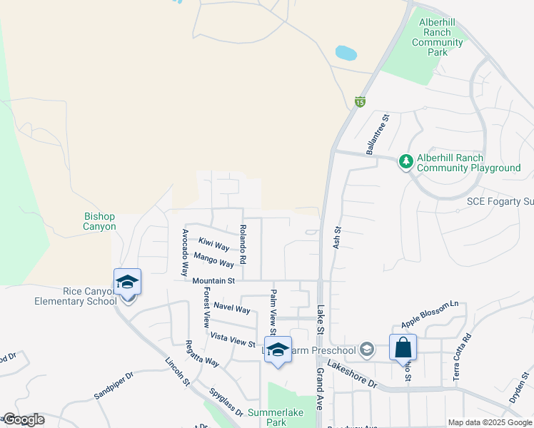 map of restaurants, bars, coffee shops, grocery stores, and more near 16389 Orange Blossom Way in Lake Elsinore