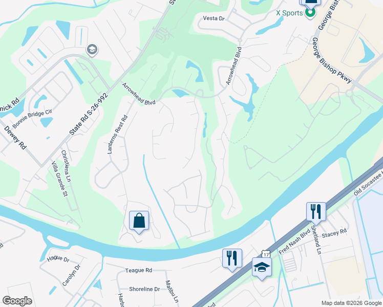 map of restaurants, bars, coffee shops, grocery stores, and more near 904 Adaline Court in Myrtle Beach