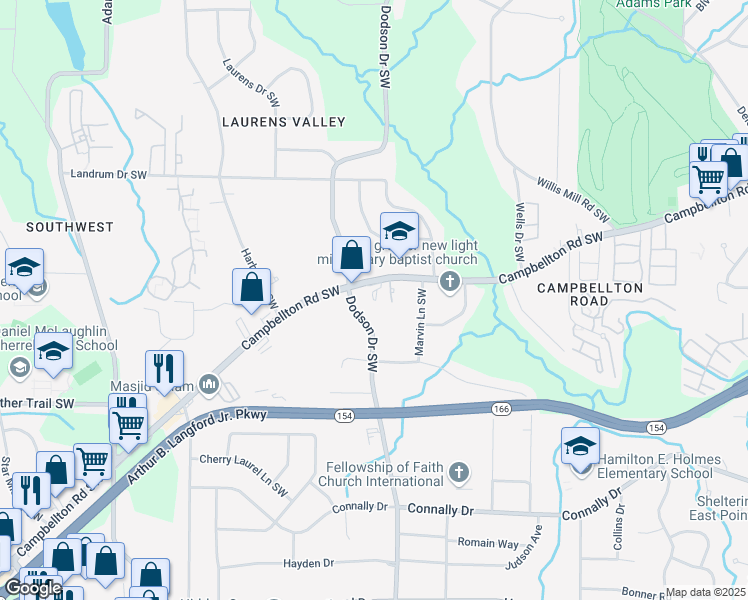 map of restaurants, bars, coffee shops, grocery stores, and more near 2670 Campbellton Road Southwest in Atlanta