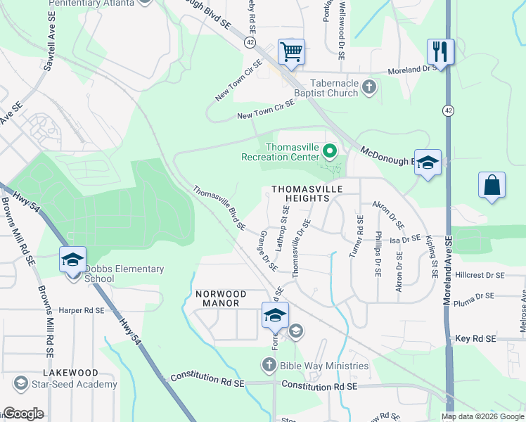 map of restaurants, bars, coffee shops, grocery stores, and more near 1161 Penn Court Southeast in Atlanta