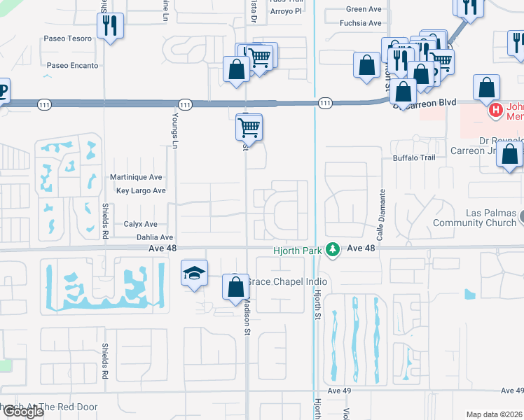 map of restaurants, bars, coffee shops, grocery stores, and more near 47800 Madison Street in Indio