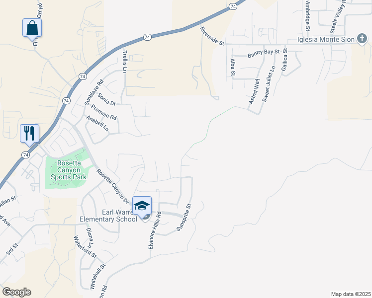 map of restaurants, bars, coffee shops, grocery stores, and more near 41075 Crimson Pillar Lane in Lake Elsinore