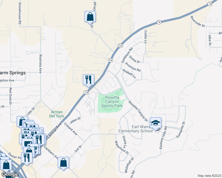 map of restaurants, bars, coffee shops, grocery stores, and more near in Lake Elsinore