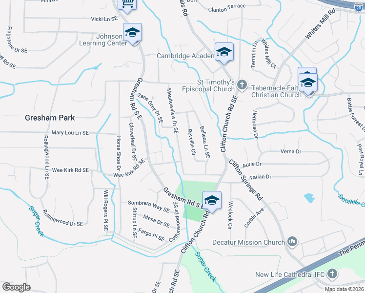 map of restaurants, bars, coffee shops, grocery stores, and more near 2898 Meadowview Drive Southeast in Atlanta