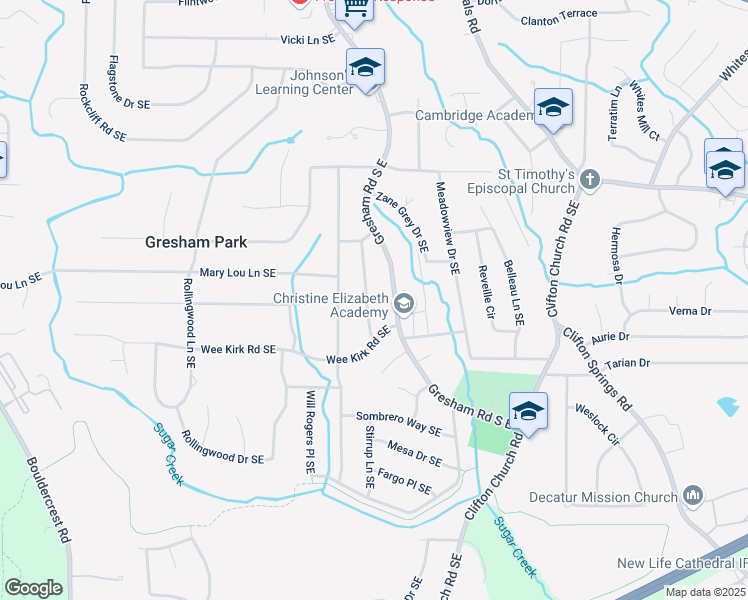 map of restaurants, bars, coffee shops, grocery stores, and more near 2898 Cloverleaf Drive Southeast in Atlanta