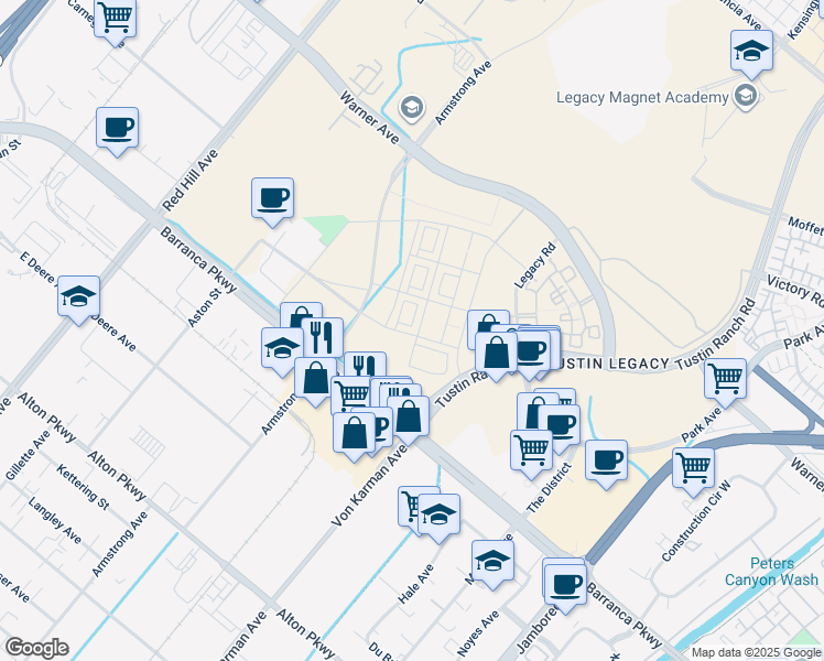 map of restaurants, bars, coffee shops, grocery stores, and more near 2091 Flight Way in Irvine