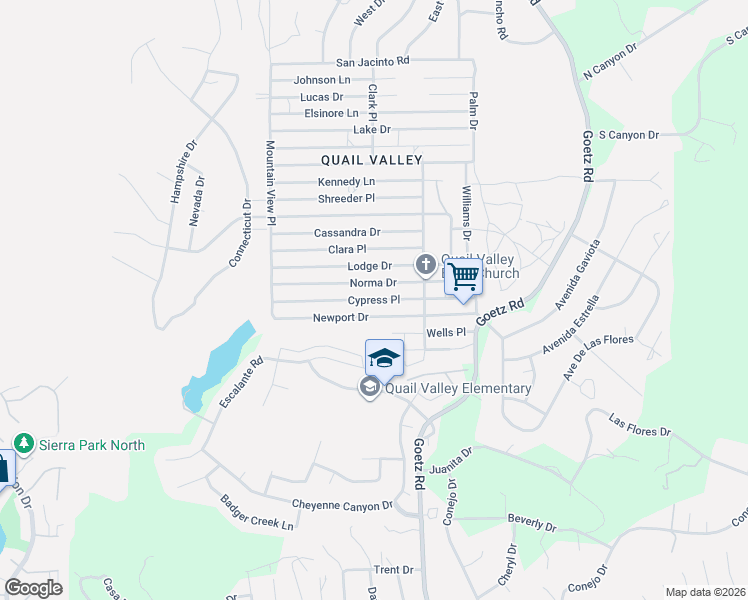 map of restaurants, bars, coffee shops, grocery stores, and more near Cypress Place in Menifee