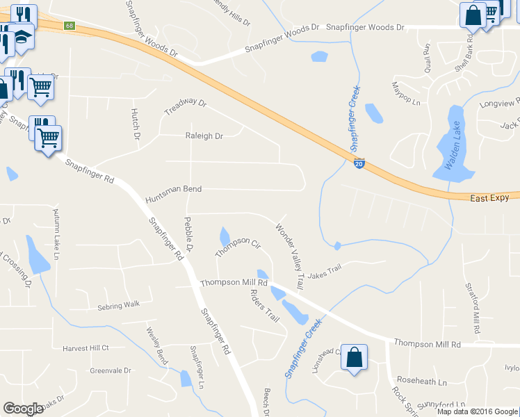 map of restaurants, bars, coffee shops, grocery stores, and more near 4568 Wonder Valley Trail in Decatur