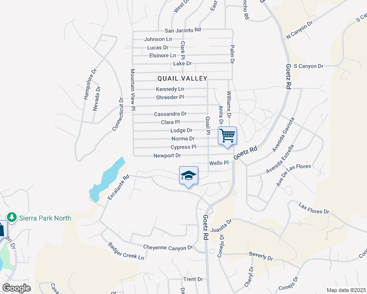 map of restaurants, bars, coffee shops, grocery stores, and more near Cypress Place in Menifee