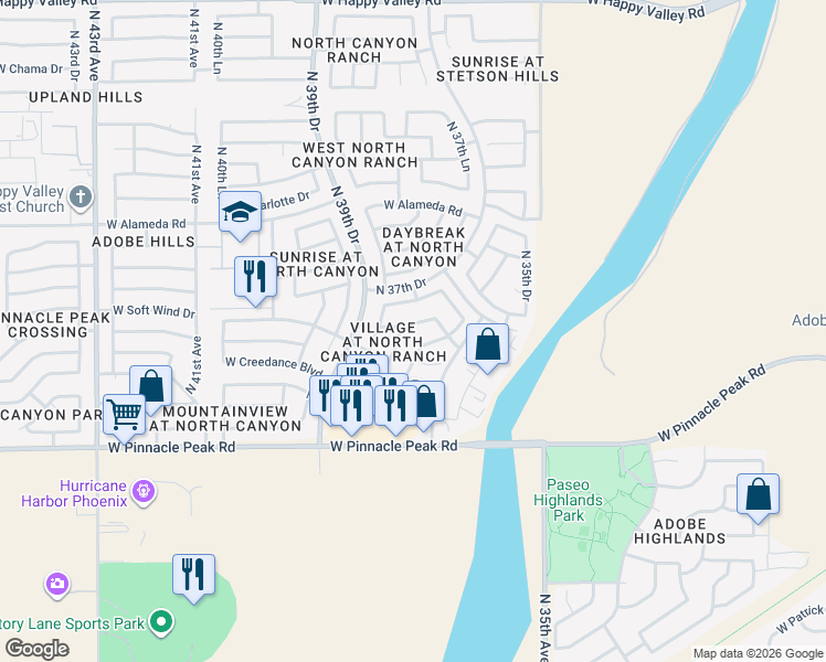 map of restaurants, bars, coffee shops, grocery stores, and more near 3729 W Cielo Grande in Glendale