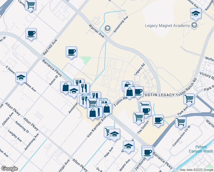 map of restaurants, bars, coffee shops, grocery stores, and more near 2091 Flight Way in Irvine