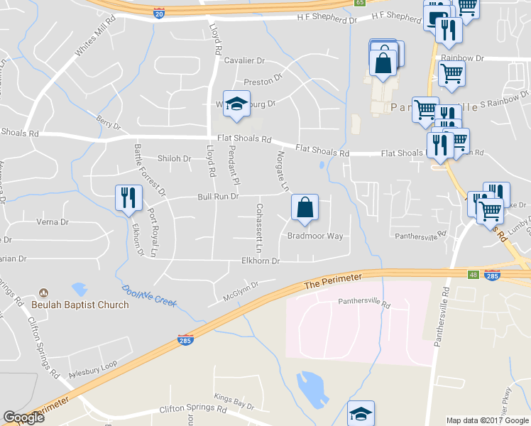 map of restaurants, bars, coffee shops, grocery stores, and more near 2888 Cohassett Lane in Decatur
