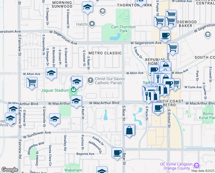 map of restaurants, bars, coffee shops, grocery stores, and more near 1907 West Meadowbrook Drive in Santa Ana