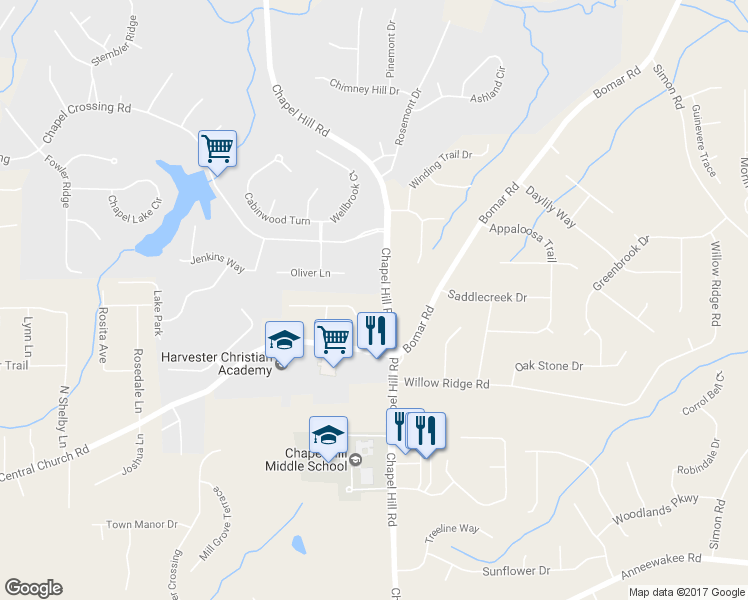 map of restaurants, bars, coffee shops, grocery stores, and more near 3793 Chapel Hill Road in Douglasville