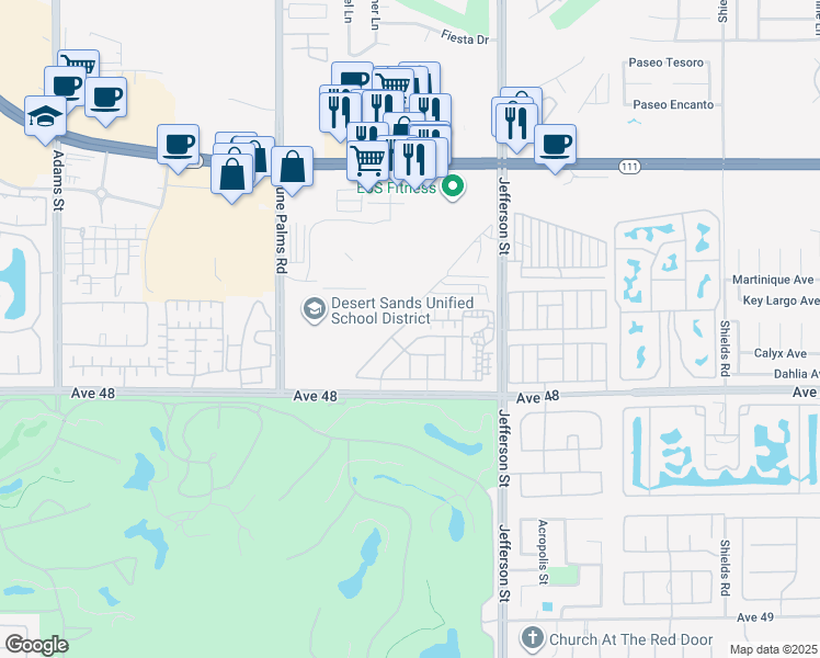 map of restaurants, bars, coffee shops, grocery stores, and more near 79775 Desert Willow Street in La Quinta