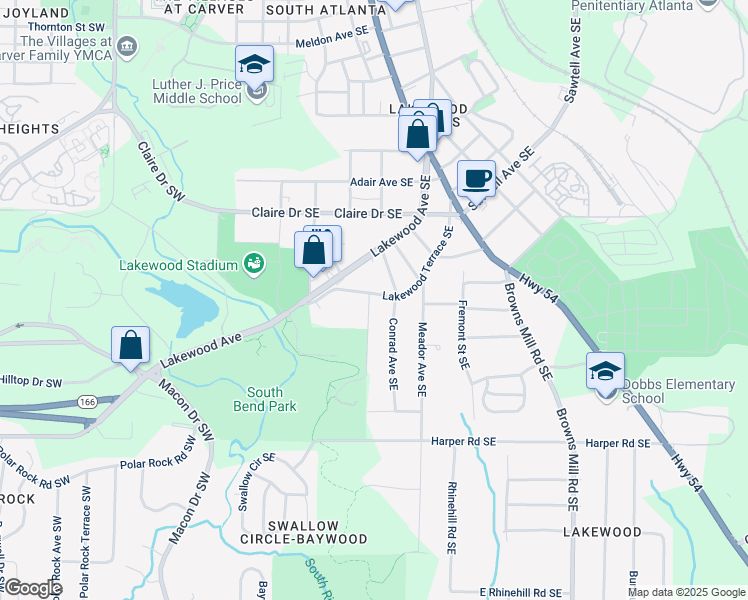 map of restaurants, bars, coffee shops, grocery stores, and more near 1926 Lakewood Terrace Southeast in Atlanta
