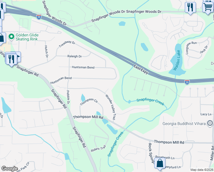 map of restaurants, bars, coffee shops, grocery stores, and more near 2869 Wonder Valley Court in Decatur