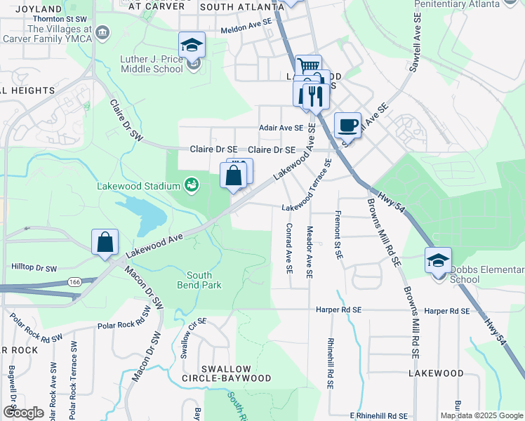 map of restaurants, bars, coffee shops, grocery stores, and more near 1944 Lakewood Terrace Southeast in Atlanta