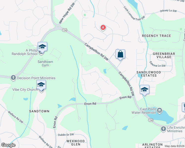 map of restaurants, bars, coffee shops, grocery stores, and more near 1930 Enon Pines Drive Southwest in Atlanta
