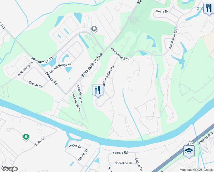 map of restaurants, bars, coffee shops, grocery stores, and more near 1307 Battleway Court in Myrtle Beach