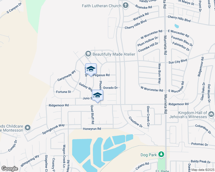 map of restaurants, bars, coffee shops, grocery stores, and more near 25534 Dorado Drive in Menifee