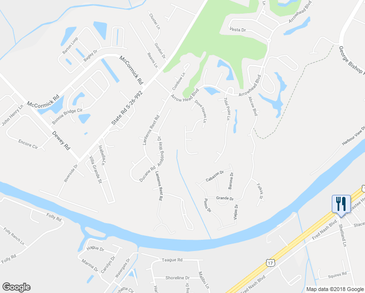 map of restaurants, bars, coffee shops, grocery stores, and more near 540 Hammer Beck Drive in Myrtle Beach