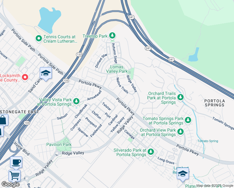 map of restaurants, bars, coffee shops, grocery stores, and more near 21 Land Bird in Irvine