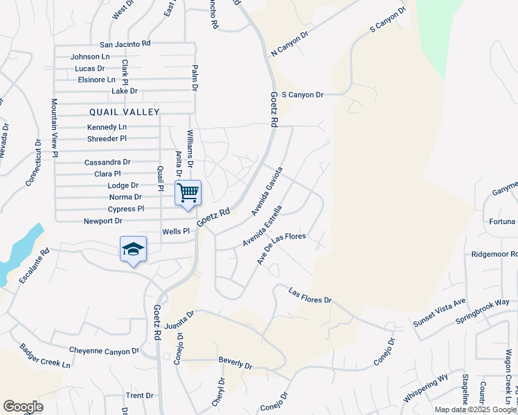 map of restaurants, bars, coffee shops, grocery stores, and more near Avenue Gaviota in Menifee