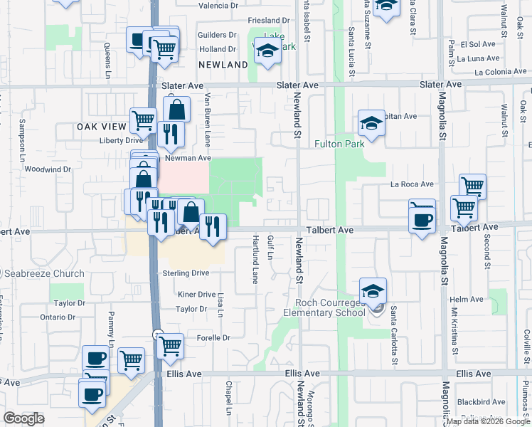 map of restaurants, bars, coffee shops, grocery stores, and more near 8392 Jalm Drive in Huntington Beach