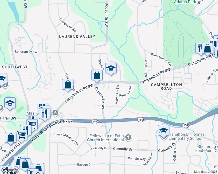 map of restaurants, bars, coffee shops, grocery stores, and more near 2600 Campbellton Road Southwest in Atlanta