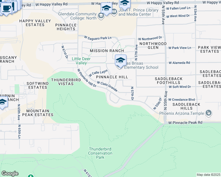 map of restaurants, bars, coffee shops, grocery stores, and more near 5867 West Cielo Grande in Glendale