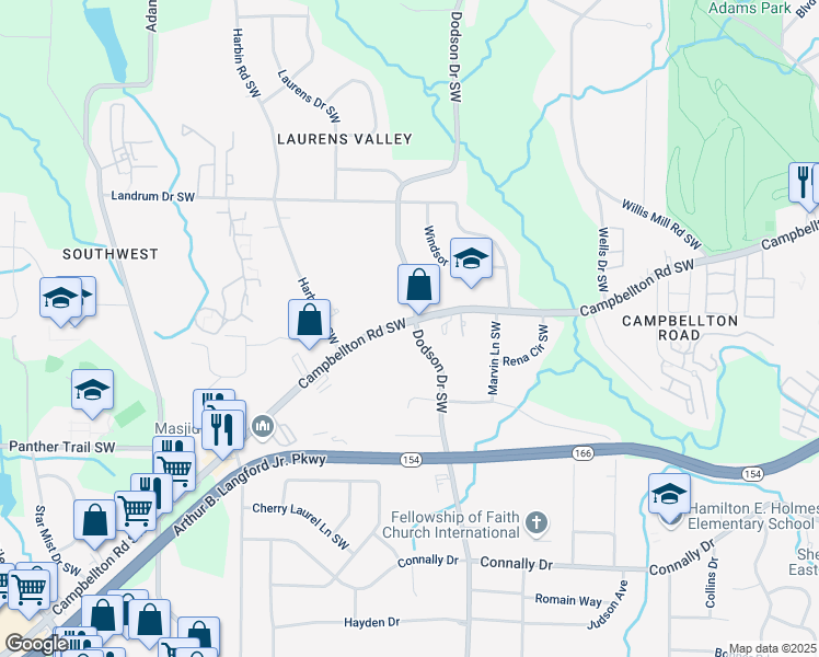 map of restaurants, bars, coffee shops, grocery stores, and more near 2690 Campbellton Road Southwest in Atlanta