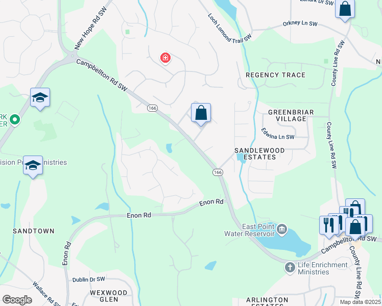 map of restaurants, bars, coffee shops, grocery stores, and more near 4936 Campbellton Road Southwest in Atlanta