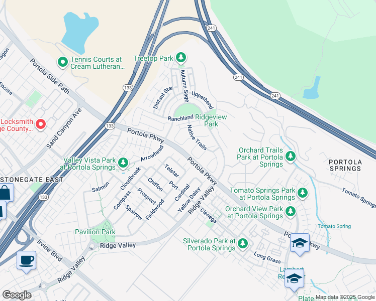 map of restaurants, bars, coffee shops, grocery stores, and more near 21 Land Bird in Irvine