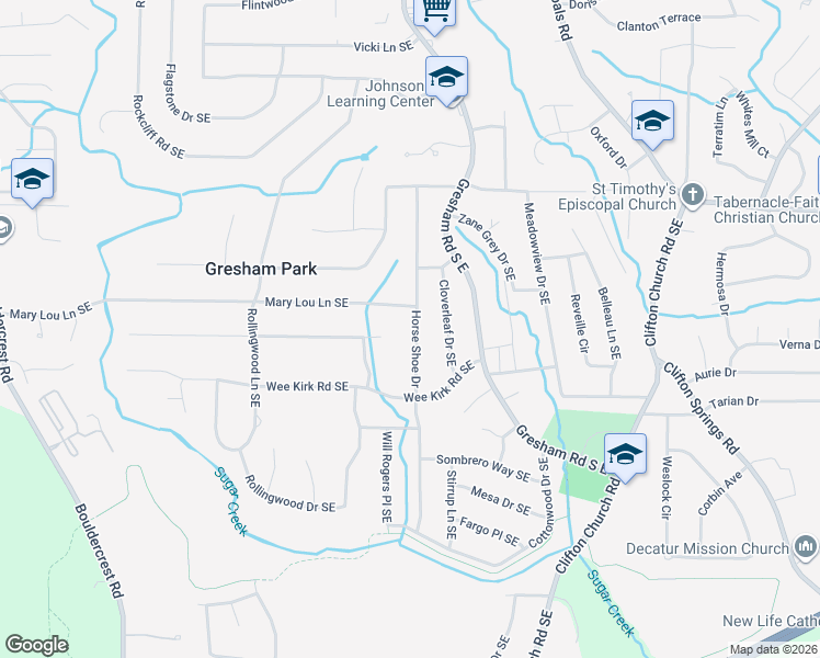 map of restaurants, bars, coffee shops, grocery stores, and more near 2895 Horse Shoe Drive in Atlanta