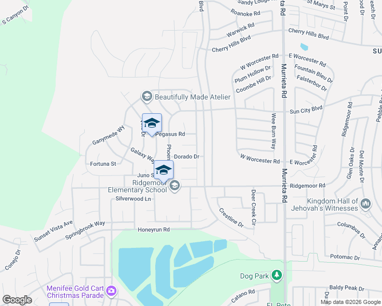 map of restaurants, bars, coffee shops, grocery stores, and more near 25546 Dorado Drive in Menifee