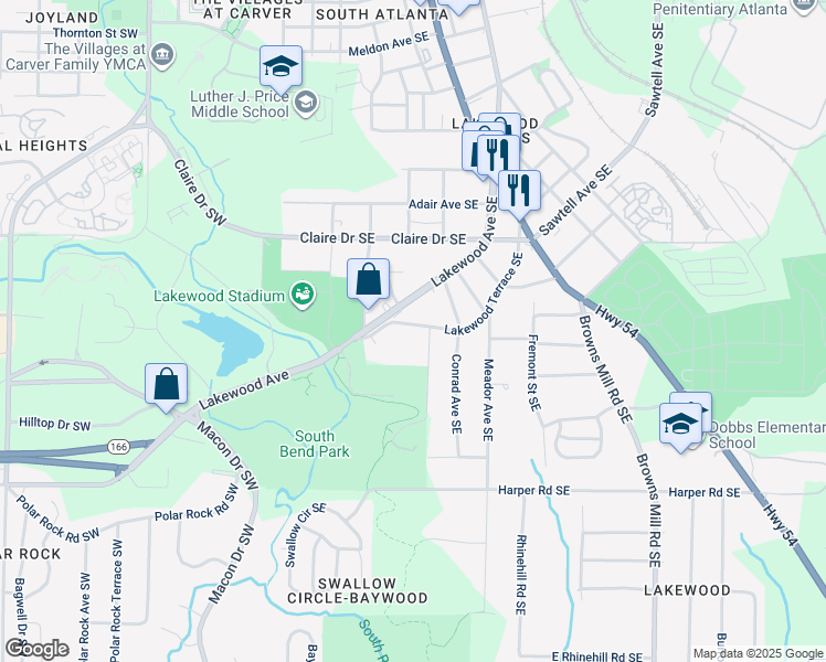 map of restaurants, bars, coffee shops, grocery stores, and more near 1944 Lakewood Terrace Southeast in Atlanta