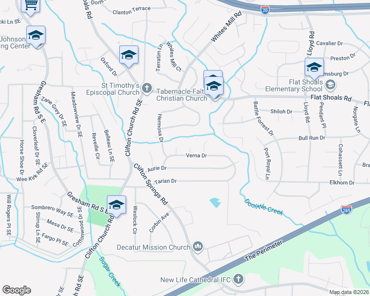 map of restaurants, bars, coffee shops, grocery stores, and more near 2890 Bianca Court in Decatur