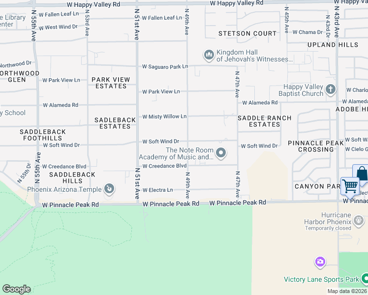 map of restaurants, bars, coffee shops, grocery stores, and more near 4901 West Soft Wind Drive in Glendale