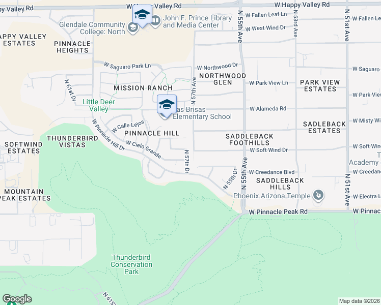 map of restaurants, bars, coffee shops, grocery stores, and more near 5717 West Soft Wind Drive in Glendale