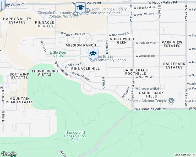 map of restaurants, bars, coffee shops, grocery stores, and more near 5717 West Soft Wind Drive in Glendale