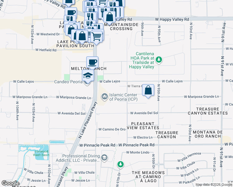 map of restaurants, bars, coffee shops, grocery stores, and more near 24012 North 97th Avenue in Peoria