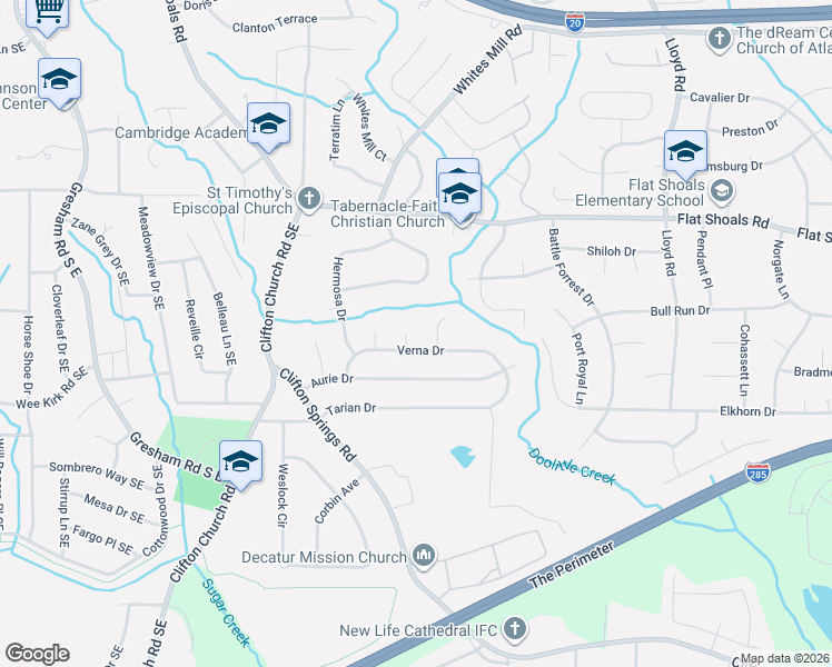 map of restaurants, bars, coffee shops, grocery stores, and more near 2890 Bianca Court in Decatur